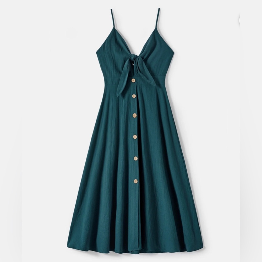 PatPat Blue Maxi Sundress with Tie Front